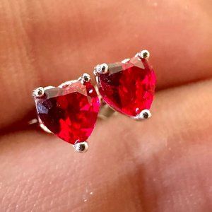 925 Sterling Silver Heart lab-created Ruby Stud Earrings for Women 5MM
